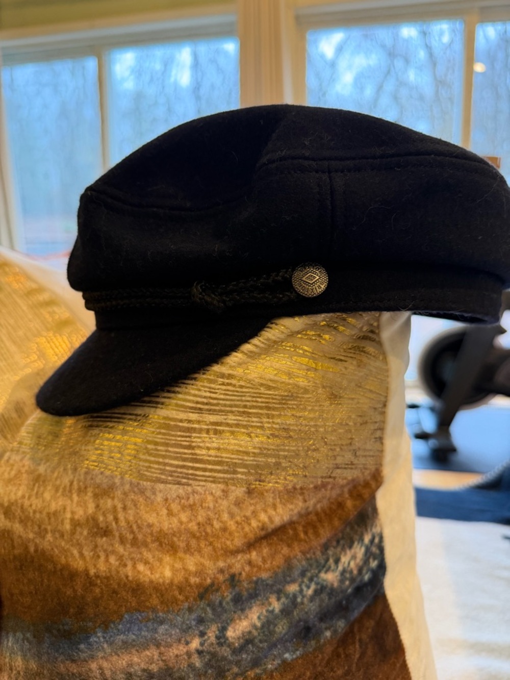 Brixton Black Wool Fisherman Cap with Braided Trim